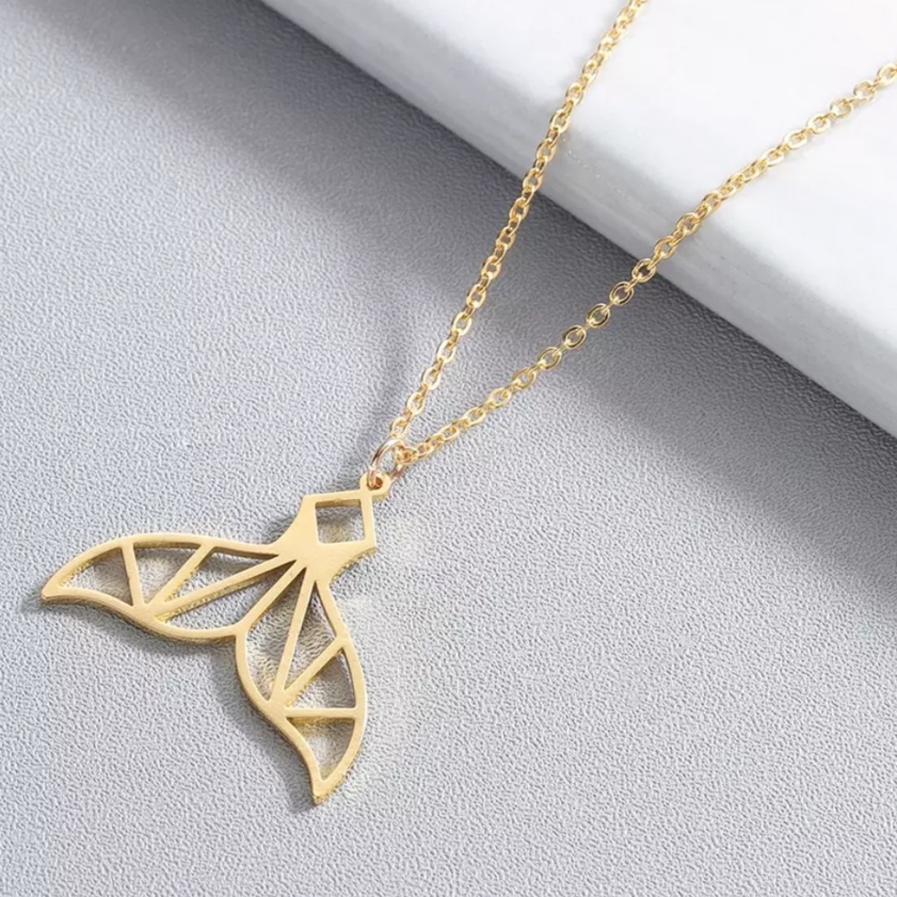 GOLD Mermaid Tail 14k Gold Plated Stainless Steel Necklace With Gift Box